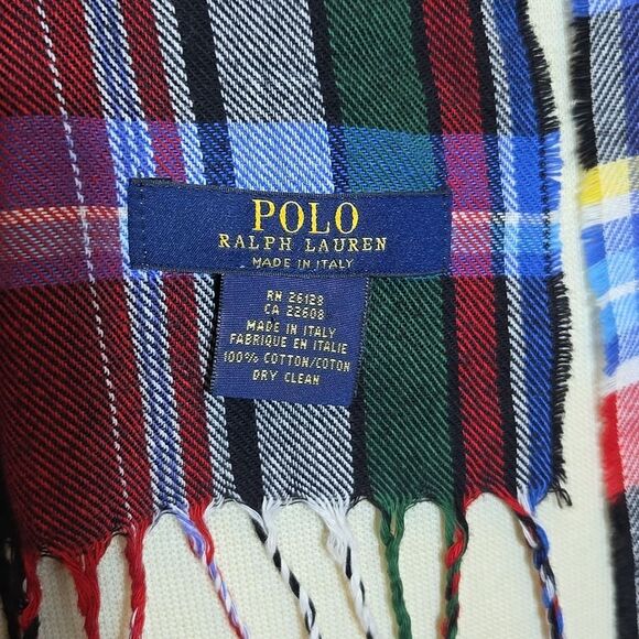 Polo Ralph Lauren Unisex Plaid Cotton Scarf Fringe Multicolor Preppy Academia - Picture 8 of 11